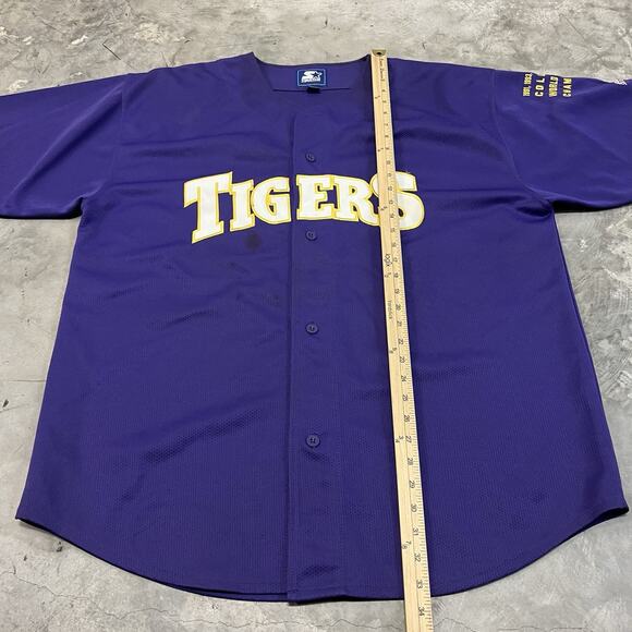 Starter LSU TIGERS Vtg 1990s y2k Championship Sleeve Baseball Jersey 2XL READ DE - Picture 4 of 7
